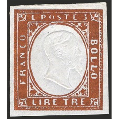 Sardinia 1861 Victor Emmanuel 3 £ bright copper no. 18A. Signed AD ED. CiBaFil cert Cat. €700 (*)