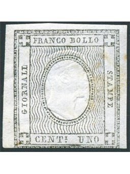 Sardinia 1861 Stamps for printed matter 1 c. experimental stamp not issued no. 19S Certified by Biondi (*)