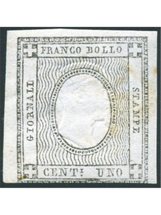 Sardinia 1861 Stamps for printed matter 1 c. experimental stamp not issued no. 19S Certified by Biondi (*)