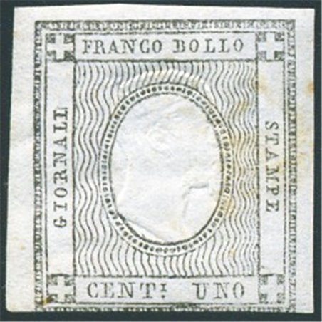 Sardegna 1861 Francobolli per stampati 1 c. francobollo sperimentale non emesso n° 19S Cert. Biondi (*)