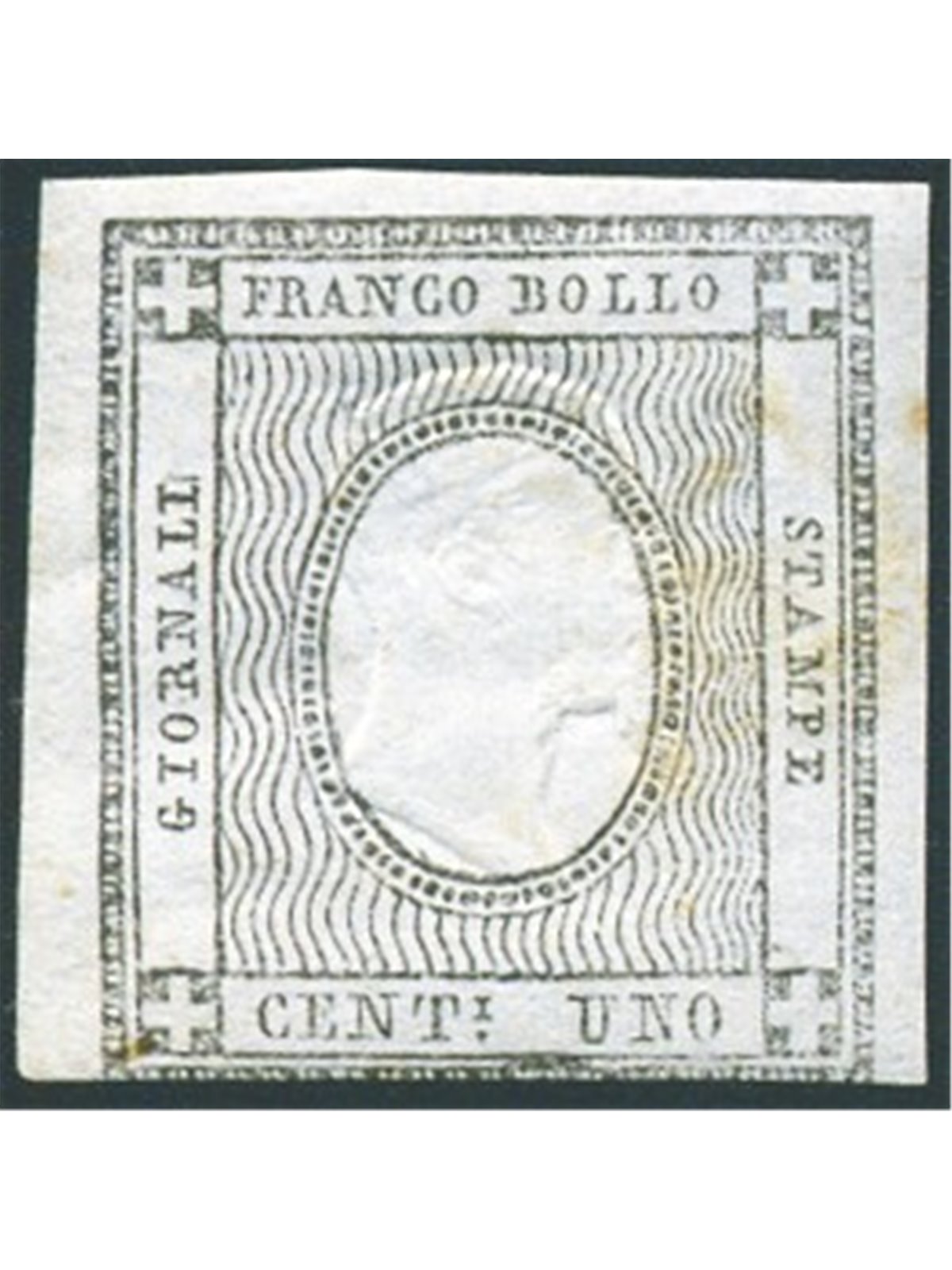 Sardinia 1861 Stamps for printed matter 1 c. experimental stamp not issued no. 19S Certified by Biondi (*)