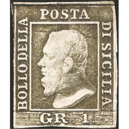 Sicily 1859 1 gr. greyish olive-green Plate II no. 4 Certified by Cilio Catalogue price €2,000 (*)
