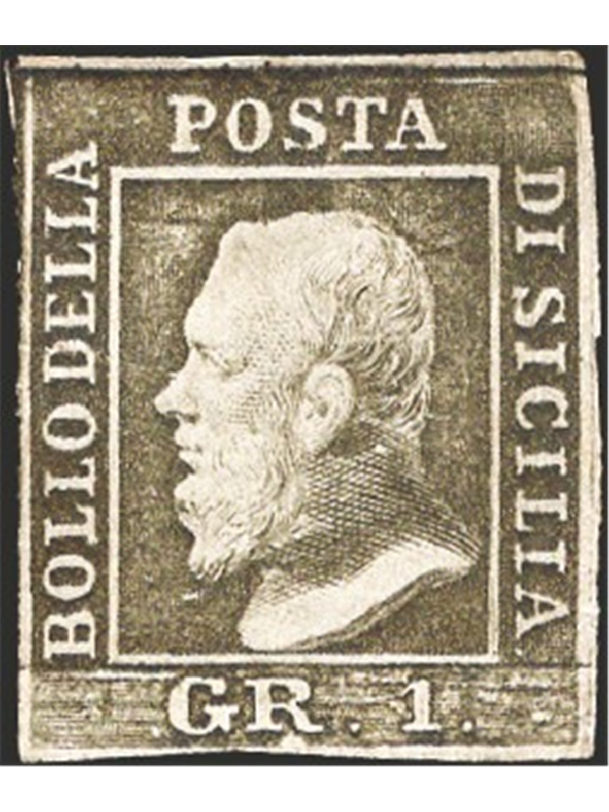 Sicily 1859 1 gr. greyish olive-green Plate II no. 4 Certified by Cilio Catalogue price €2,000 (*)