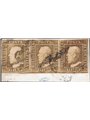 Sicilia 1859 Frammento di lettera con striscia di 3 del 1 gr. bruno oliva (NA) posizione 32 con doppia incisione 33 e 34 della I