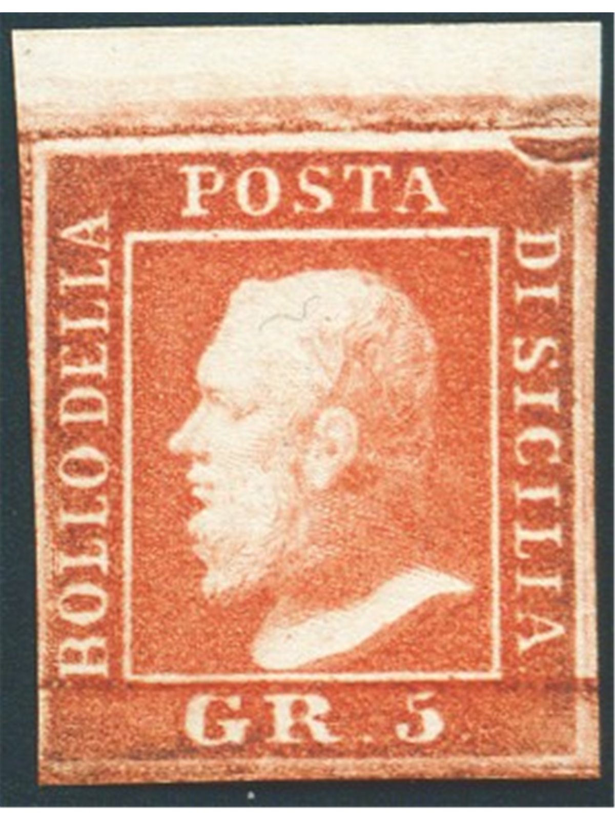 Sicily 1859 5 gr. bright vermilion no. 11a Cert. Biondi Cat. €1,250 (*)