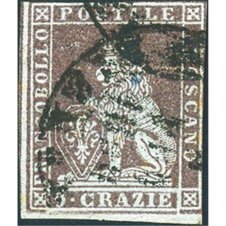 Tuscany 1857 Marzocco 9 cr. purplish-brown on grey Cert. Biondi Cat. €500 (U)