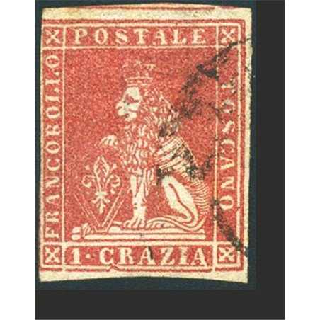 Toscana 1857 1 cr. carminio n° 12 Cert. Biondi Cat. € 1.500 (U)
