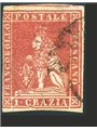 Toscana 1857 1 cr. carminio n° 12 Cert. Biondi Cat. € 1.500 (U)