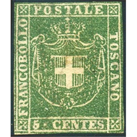 Toscana 1860 Gov. Provv. 5 c. verde n° 18. Firm. AD Cert. Biondi Cat. € 38.000 (*)