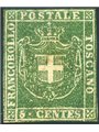 Toscana 1860 Gov. Provv. 5 c. verde n° 18. Firm. AD Cert. Biondi Cat. € 38.000 (*)