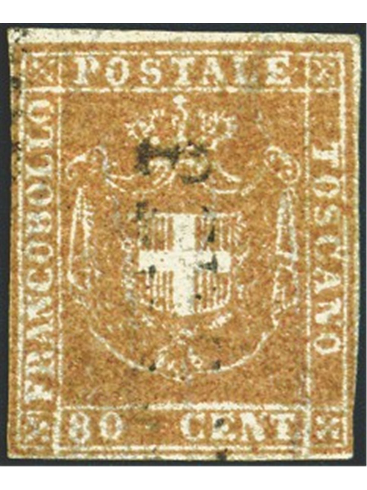 Tuscany 1860 Provisional Government 80 carnicino no. 22 Certified by ED Biondi Catalogue price €2,500 (U)