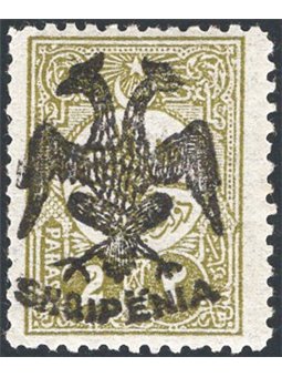Albania 1913 Turkish stamp no. 146 with black overprint of the double-headed eagle and “SHQIPENIA” no. 3 Certified by CiBaFil Ca
