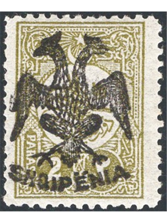 Albania 1913 Turkish stamp no. 146 with black overprint of the double-headed eagle and “SHQIPENIA” no. 3 Certified by CiBaFil Ca