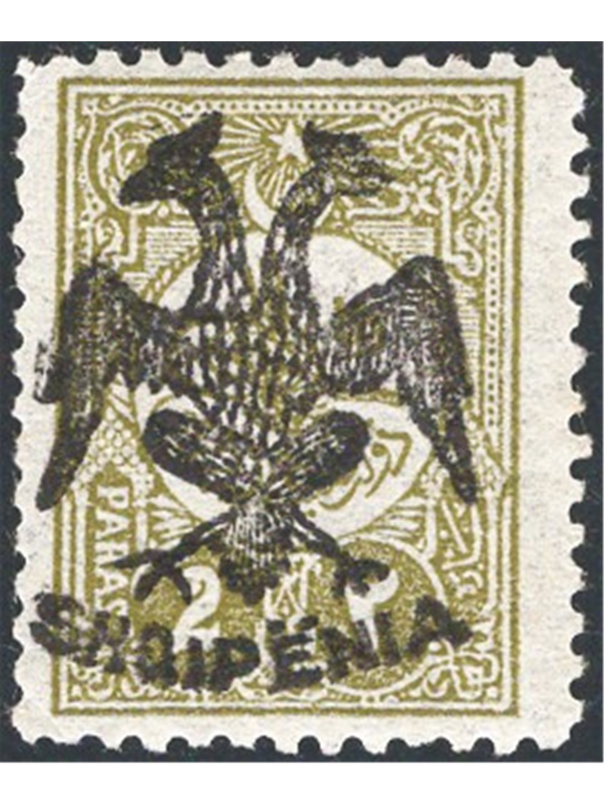 Albania 1913 Turkish stamp no. 146 with black overprint of the double-headed eagle and “SHQIPENIA” no. 3 Certified by CiBaFil Ca