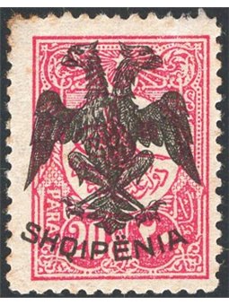Albania 1913 Turkish stamp no. 147 with black overprint of the double-headed eagle and “SHQIPENIA” no. 5 Certified by CiBaFil Ca
