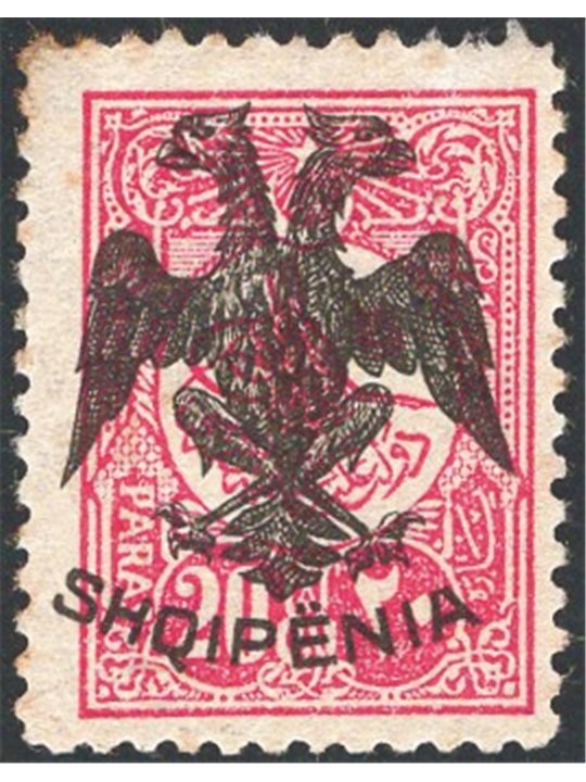 Albania 1913 Turkish stamp no. 147 with black overprint of the double-headed eagle and “SHQIPENIA” no. 5 Certified by CiBaFil Ca