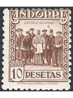 Spanish Andorra 1948 Definitive 10 ptas General Council highest-value stamp in the series No. 26A Cat. €130 (**)