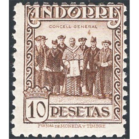 Spanish Andorra 1948 Definitive 10 ptas General Council highest-value stamp in the series No. 26A Cat. €130 (**)