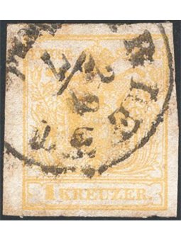 Austria 1850 Double-headed Eagle 1 k. yellow no. 1 Cat. €240 (U)
