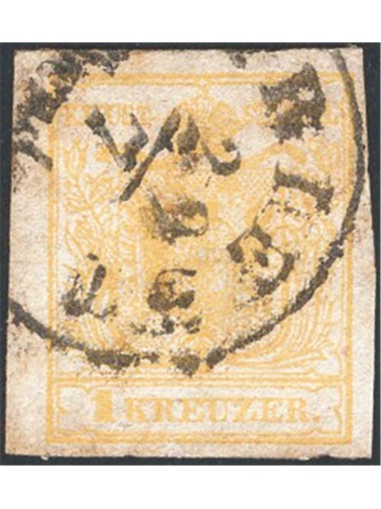 Austria 1850 Double-headed Eagle 1 k. yellow no. 1 Cat. €240 (U)
