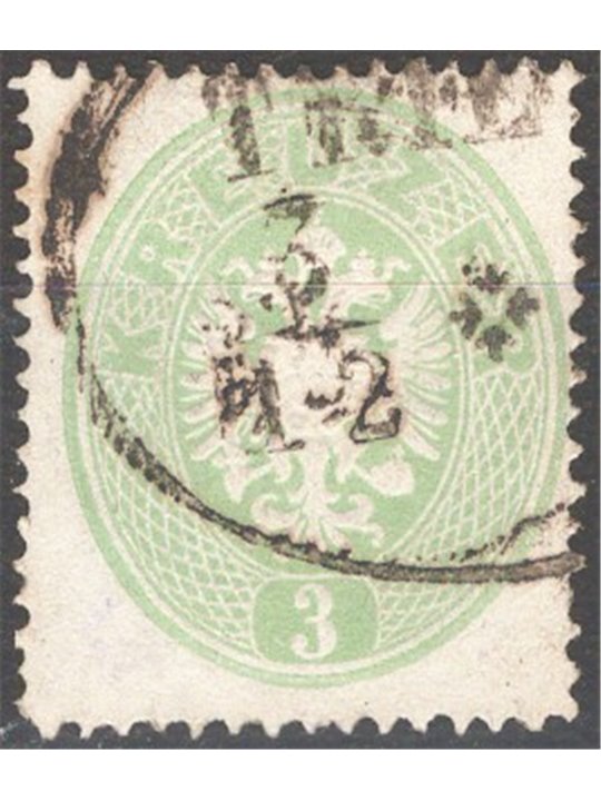 Austria 1860 Stemma 3 k. verde dent. 14 n° 23 Cat. € 165 (U)