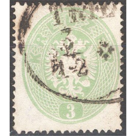 Austria 1860 Stemma 3 k. verde dent. 14 n° 23 Cat. € 165 (U)
