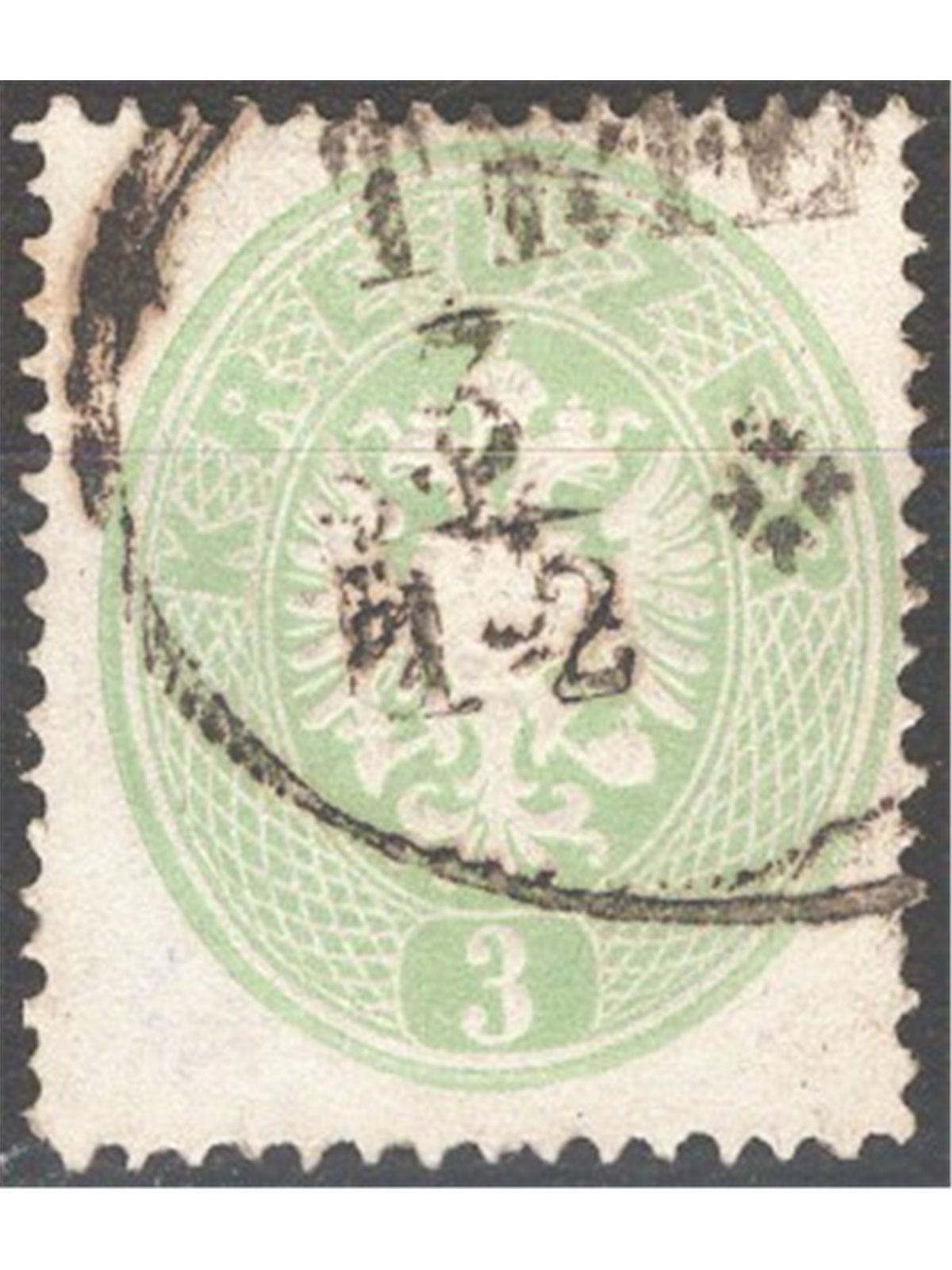 Austria 1860 Stemma 3 k. verde dent. 14 n° 23 Cat. € 165 (U)