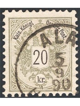 Austria 1883 Double-headed Eagle with black cipher in centre 20 k. lilac-grey perforation 10½ no. 44. CiBaFil certificate Cat. €