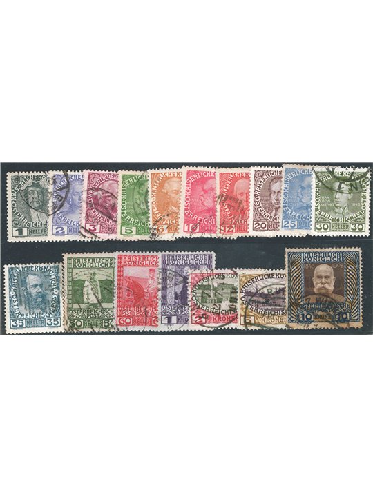 Austria 1908/13 60° Anniv. del Regno di Francesco Giuseppe II serie n° 101/17 Cat. € 130 (U)