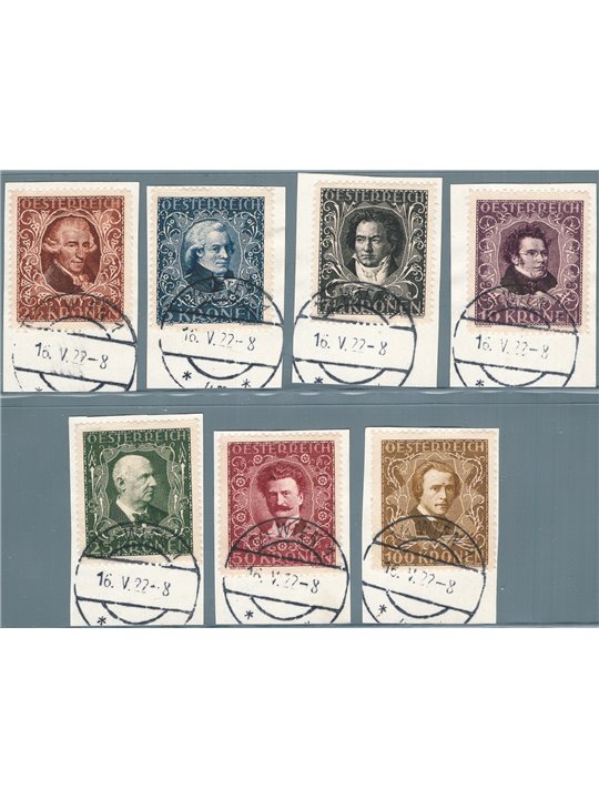 Austria 1922 Austrian Composers series no. 290A/296A Cat. € 88 (U)