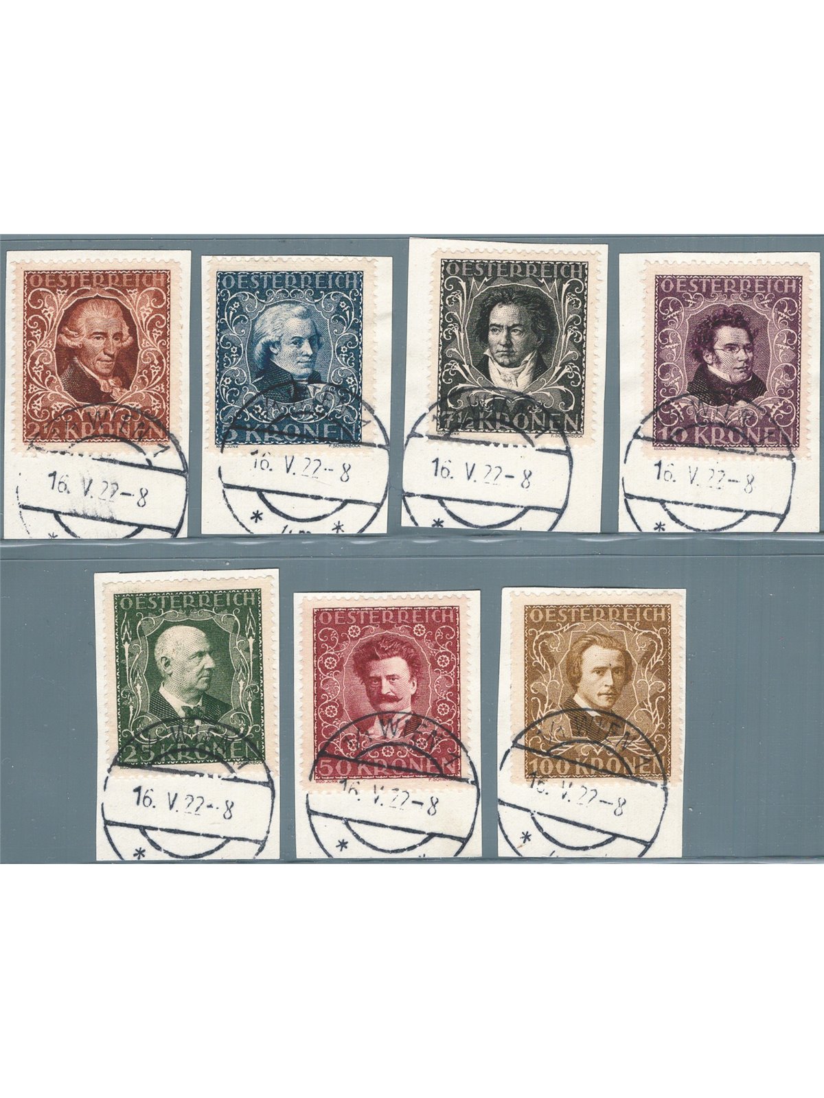 Austria 1922 Austrian Composers series no. 290A/296A Cat. € 88 (U)