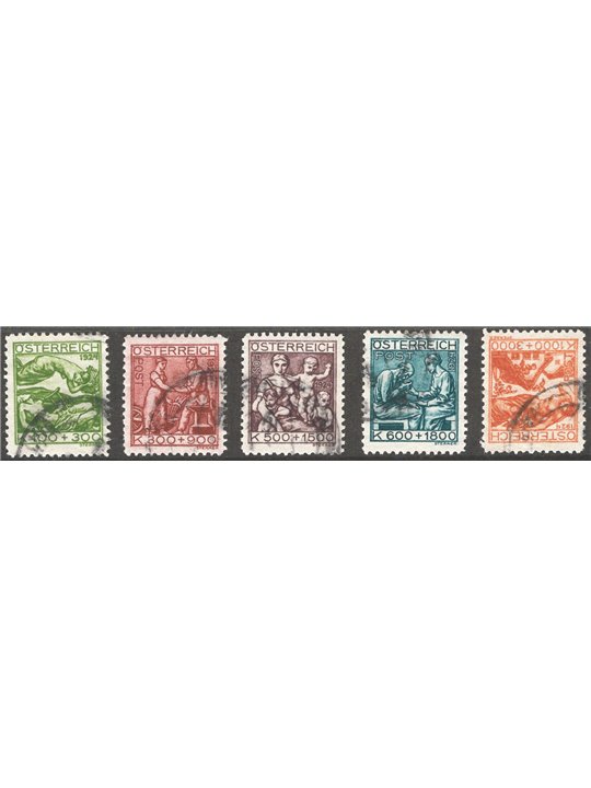 Austria 1924 Pro artisti bisognosi serie n° 326/330 Cat. € 90 (U)