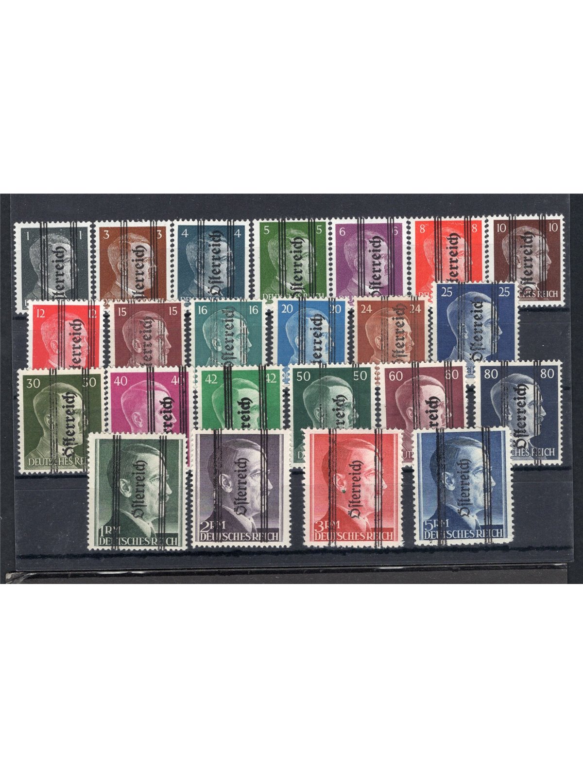 Austria 1945 German stamps overprinted “Osterreich” series nos. 553/71 + 574C/75C + 572D/ 73D. CiBaFil certificate catalogue pri