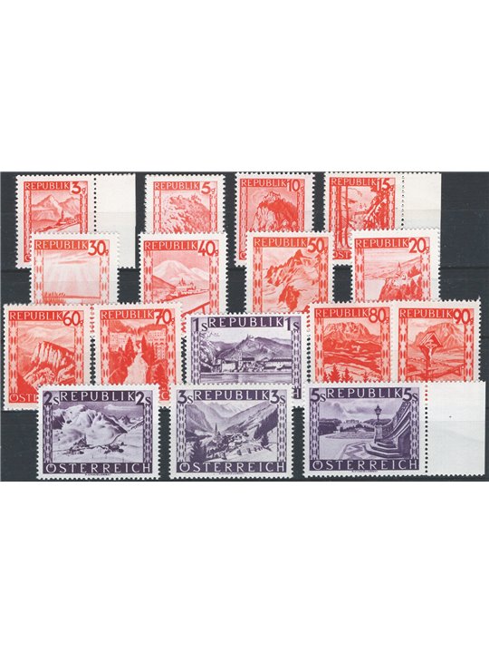 Austria 1947/48 Paesaggi serie n° 697/711 Cat. € 105 (**)