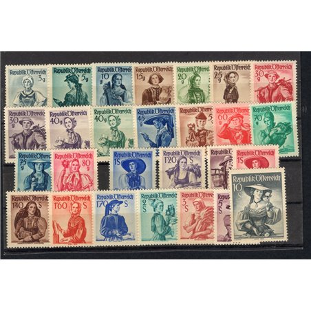Austria 1948/50 Costumi regionali n° 738A/54A + 801/807A Cert. CiBaFil Cat. € 370 (**)