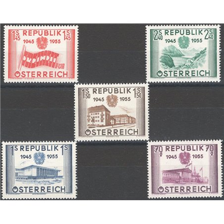 Austria 1955 10th Anniversary of the Second Republic series no. 845/49 Cat. €80 (**)