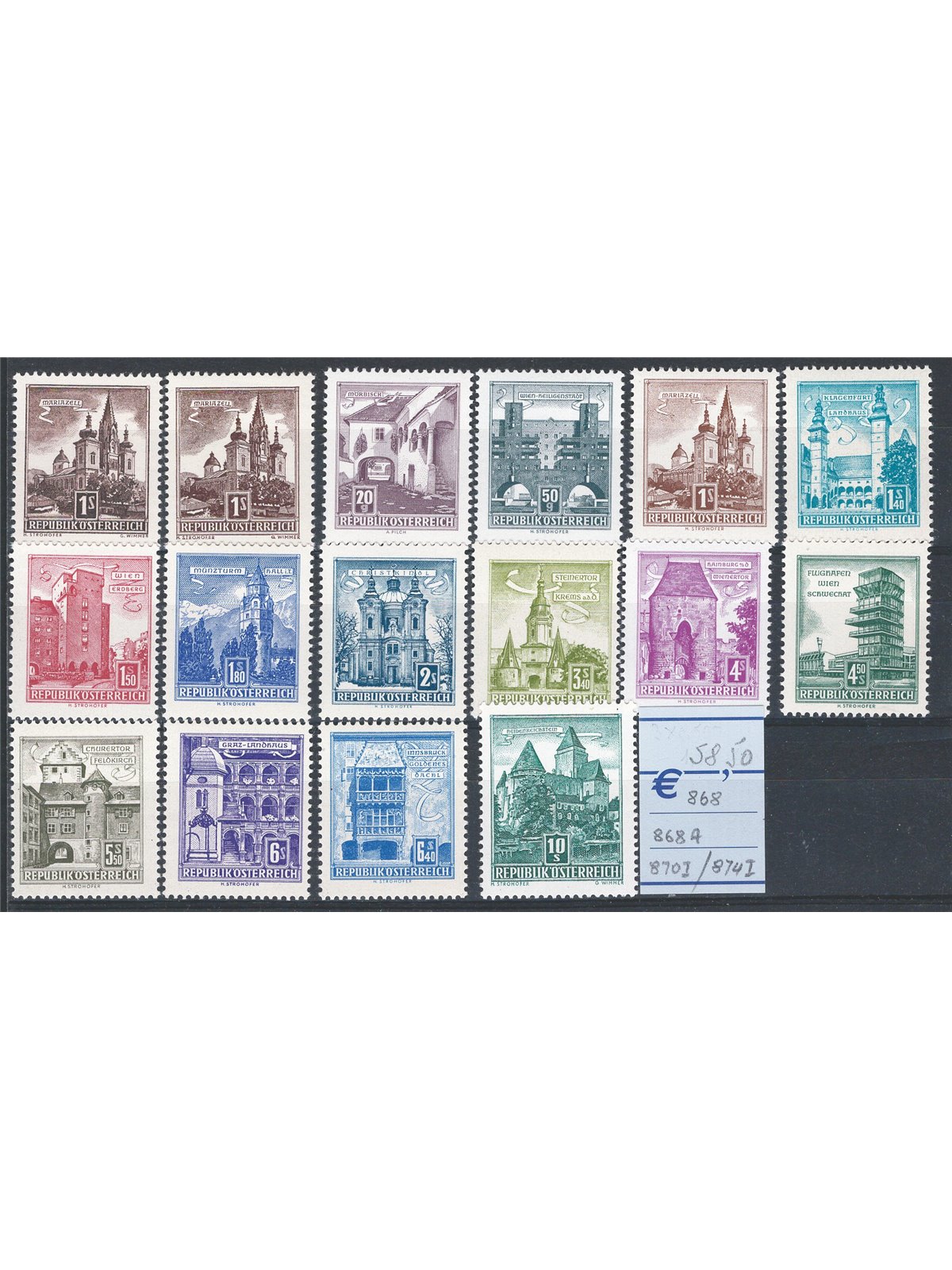 Austria 1957/65 Monuments series no. 869AA/874A Cat. €53 (** )