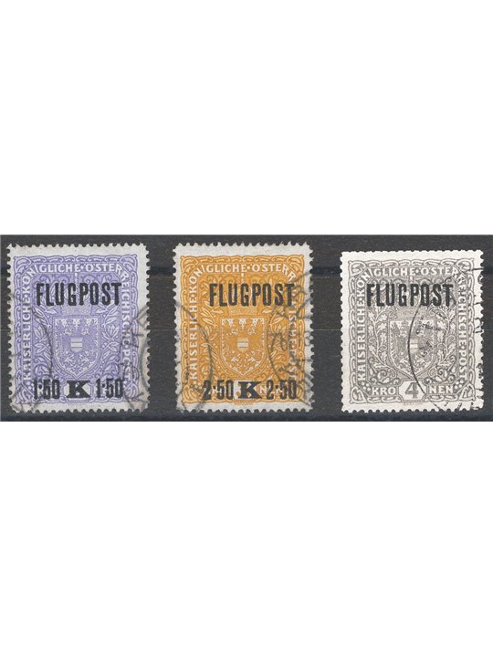 Austria 1918 P.A. 1916/18 types overprinted series no. 1/3 Cat. € 65 (U)