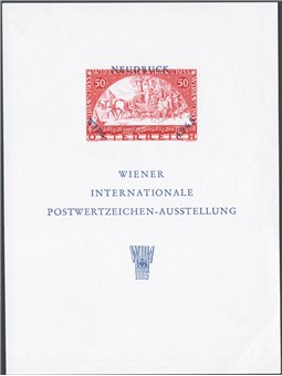 Austria 1965 Esposizione Filatelica WIPA foglietto semiufficiale stampa calcografica con il francobollo del 1933 stampato in ros