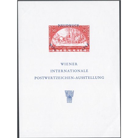 Austria 1965 Esposizione Filatelica WIPA foglietto semiufficiale stampa calcografica con il francobollo del 1933 stampato in ros