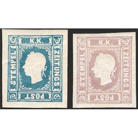 Austria 1858 Newspaper stamps: Franz Joseph facing left series no. 5/6. Signed by Raybaudi Zoller Certified by Apicella Catalogu