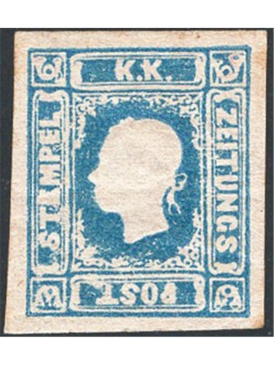 Austria 1858 Francobolli per giornali Francesco Giuseppe a sinistra (1,05 k.) Unif. n° 5 Cert. Apicella Cat. € 2.000 (*)