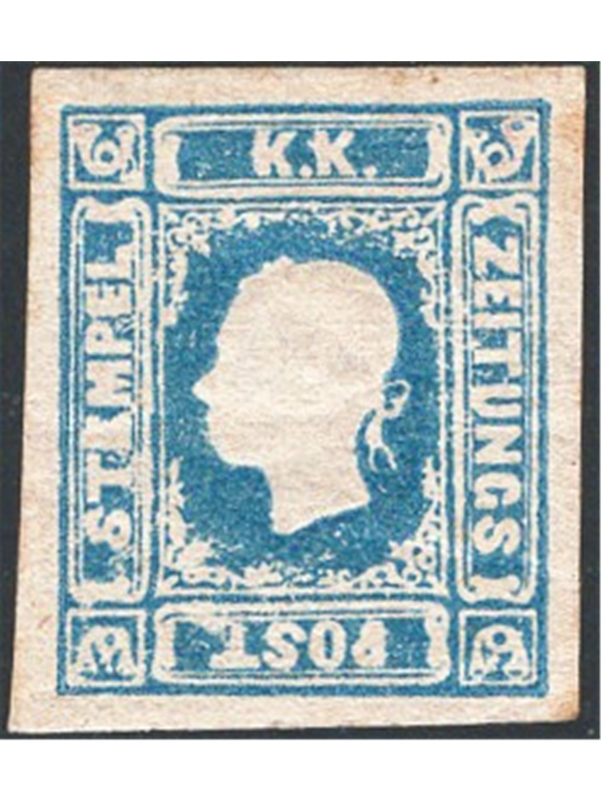 Austria 1858 Francobolli per giornali Francesco Giuseppe a sinistra (1,05 k.) Unif. n° 5 Cert. Apicella Cat. € 2.000 (*)