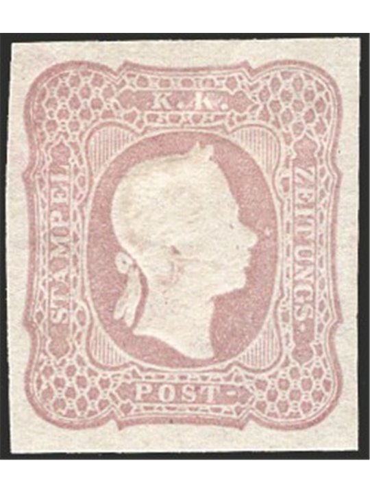 Austria 1861 Franz Joseph ‘right-facing’ newspaper stamps (1.05 k.) lilac No. 7 Certified by Apicella Catalogue price: €725 (*)
