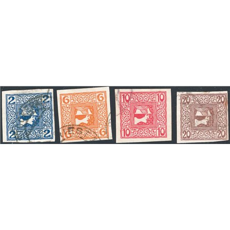 Austria 1908/10 Newspaper stamps – Head of Mercury series No. 16A/19A Cat. €40 (U)