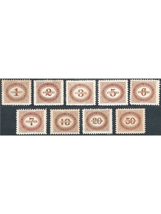 Austria 1894/95 Segnatasse cifra in ovale con valori in kreuzer serie n° 1/9 Cat. € 100 (*)