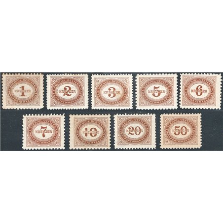 Austria 1894/95 Postage stamps – numeric mark in an oval with values in kreuzer series No. 1/9 Cat. €100 (*)