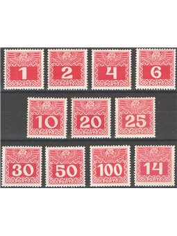 Austria 1908/13 Stamp duty mark with a figure in a rectangle series no. 34/43 + 46 Cat. €156 (*)