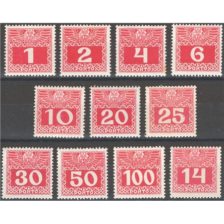 Austria 1908/13 Stamp duty mark with a figure in a rectangle series no. 34/43 + 46 Cat. €156 (*)