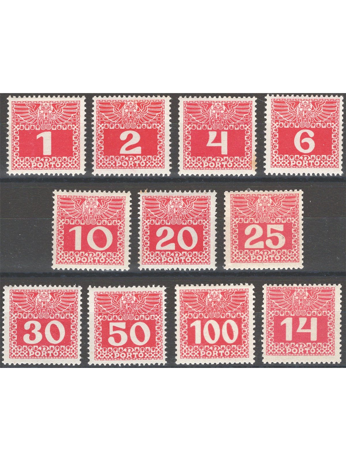 Austria 1908/13 Stamp duty mark with a figure in a rectangle series no. 34/43 + 46 Cat. €156 (*)